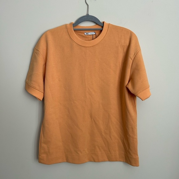 Zara Short Sleeve Sweatshirt Orange Size Small - Picture 1 of 5